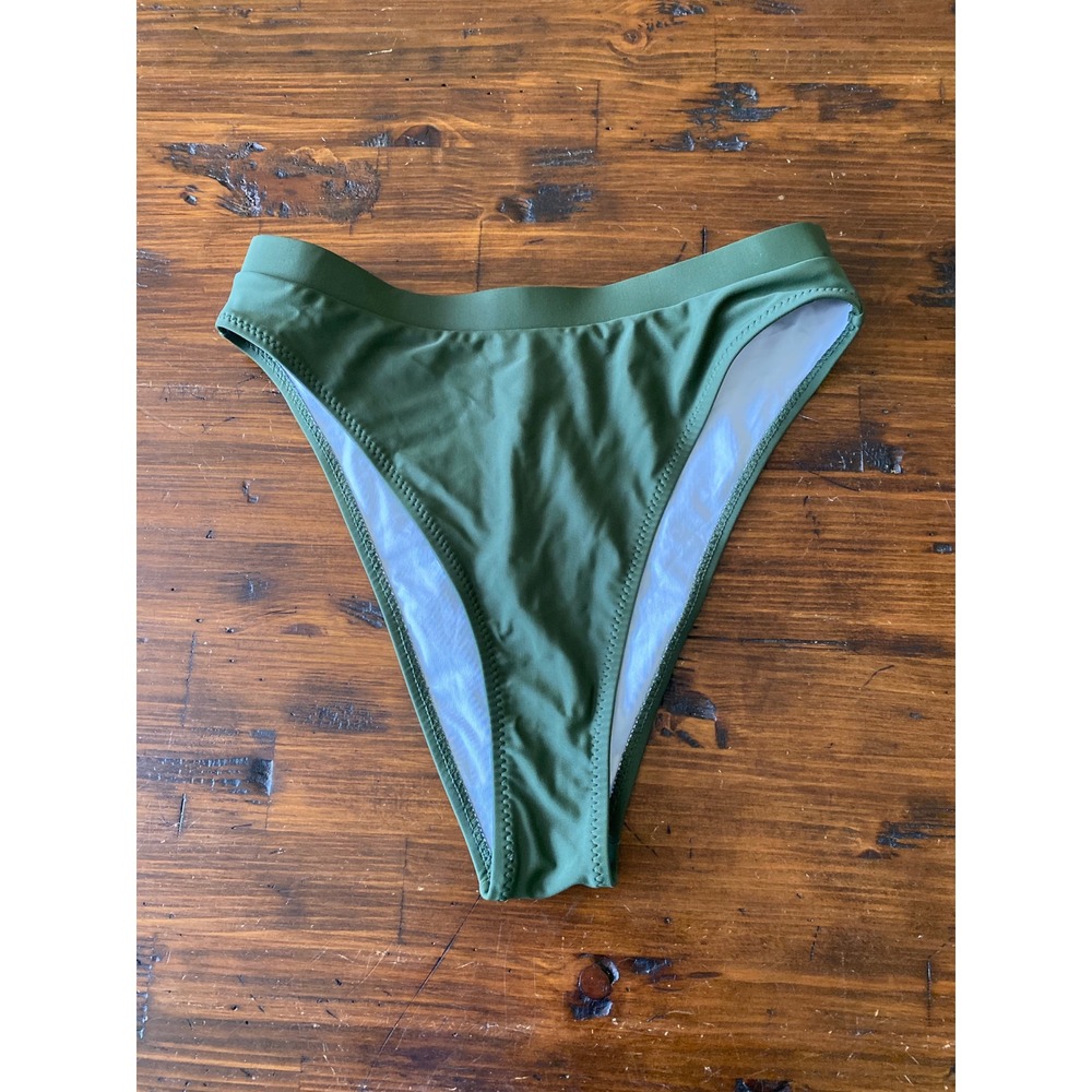 Boutique Olive Green High Waisted Bikini Bottoms High‎ Cut Size Small